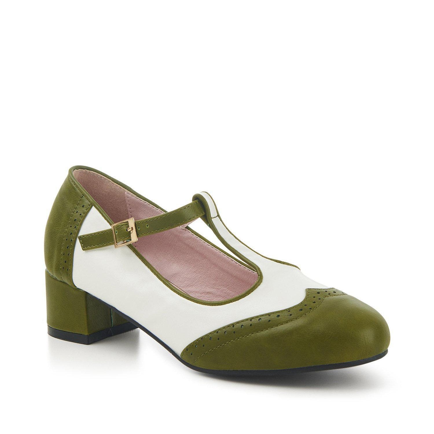 Lulu Hun Georgia Block Heel Shoes-Green/White-Vendemia