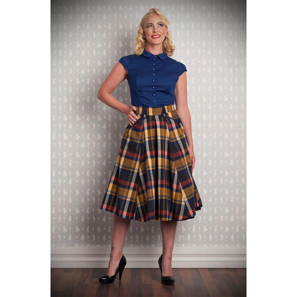 Miss Candy Floss Tiffany Lee Swing Skirt Tartan-Mustard-Vendemia