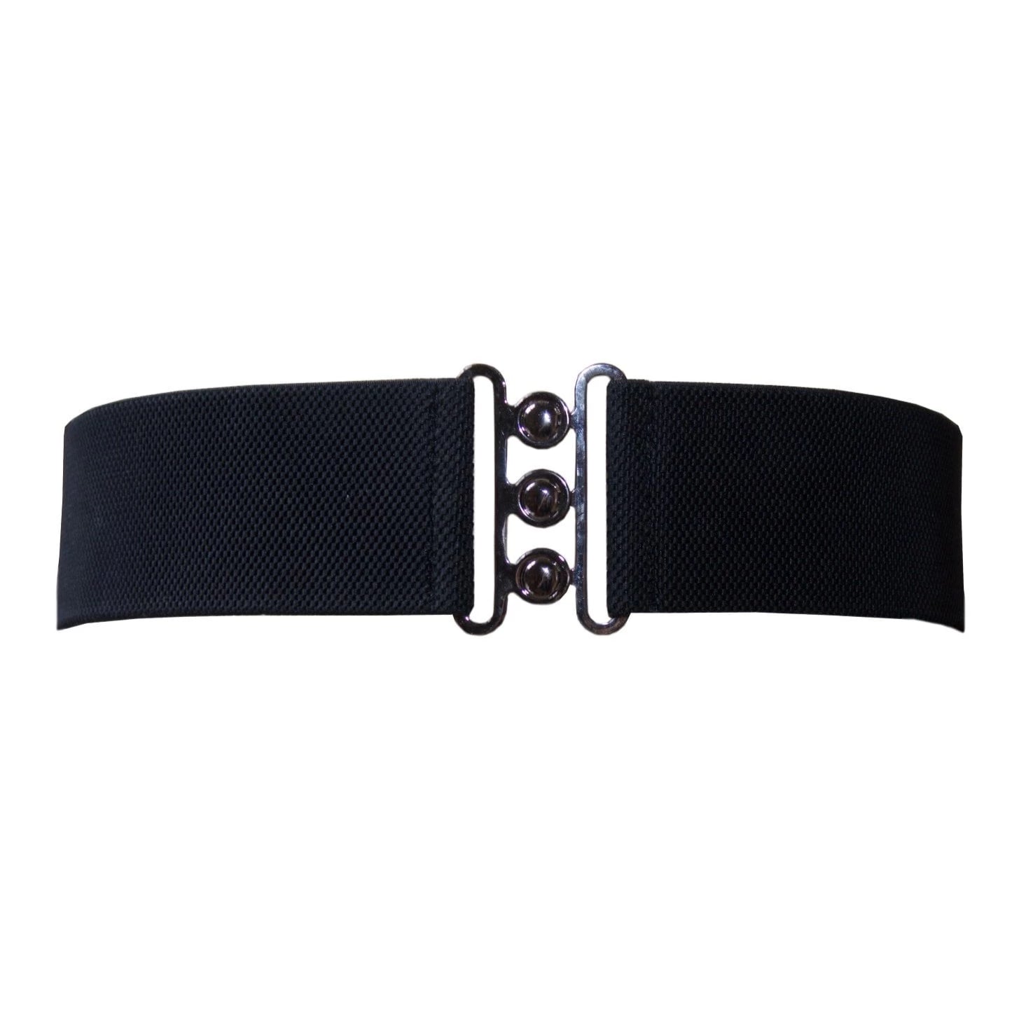 Collectif Accessories Nessa Cinch Belt stretchy belt that sits on the waist with a shiny clasp in colours black, red, green, giving an hour glass figure