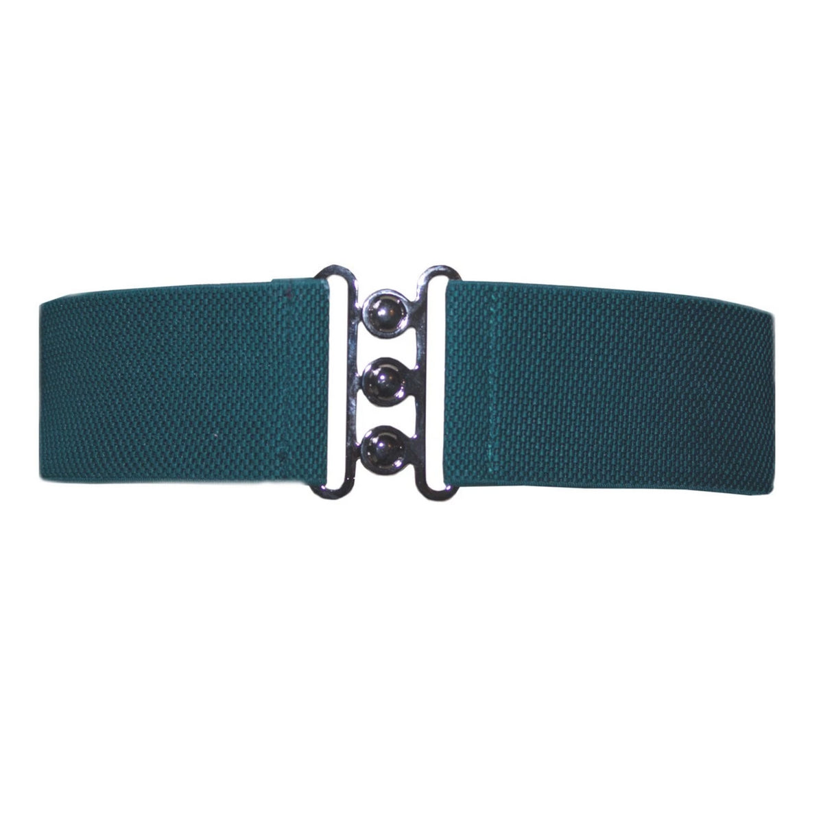 Collectif Accessories Nessa Cinch Belt stretchy belt that sits on the waist with a shiny clasp in colours black, red, green, giving an hour glass figure