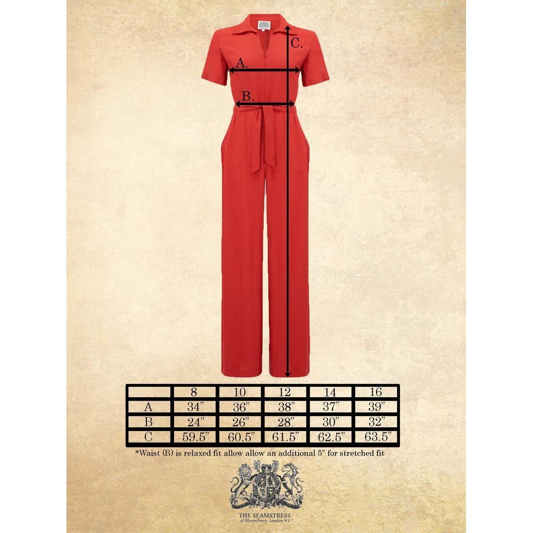 The Seamstress of Bloomsbury Lauren Siren Suit in Red Spot-Vendemia