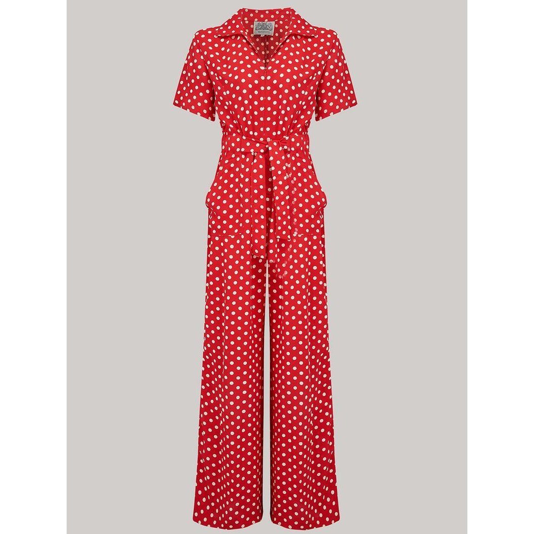 The Seamstress of Bloomsbury Lauren Siren Suit in Red Spot-Vendemia