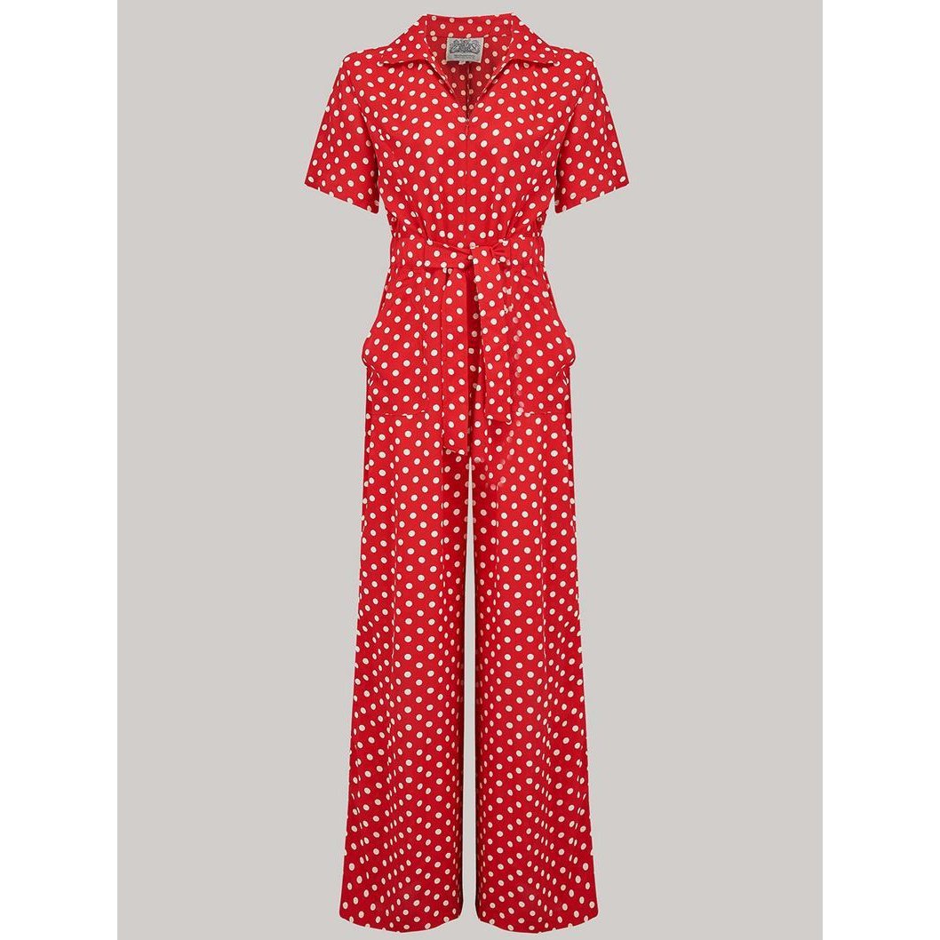The Seamstress of Bloomsbury Lauren Siren Suit in Red Spot-Vendemia