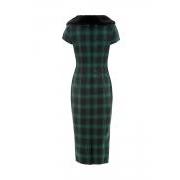 Voodoo Vixen Rachel Tartan Dress with Fur Collar-Vendemia