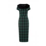 Voodoo Vixen Rachel Tartan Dress with Fur Collar-Vendemia