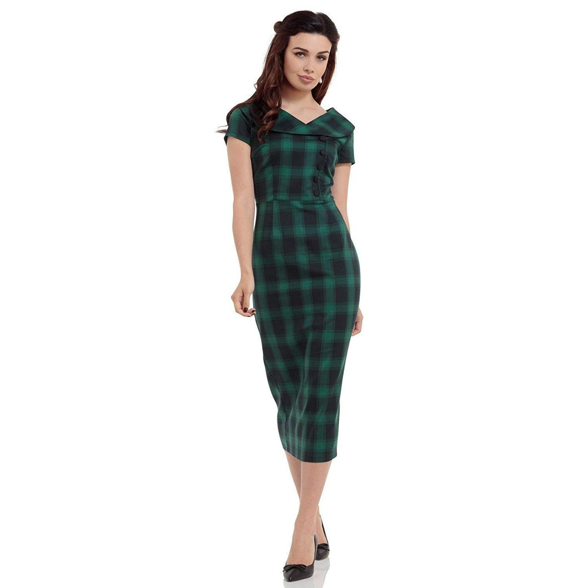 Voodoo Vixen Rachel Tartan Dress with Fur Collar-Vendemia